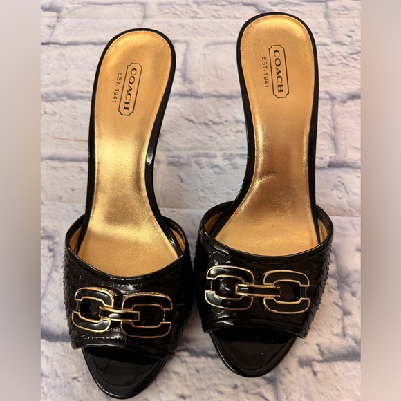Coach black patent heels Hazel sz 7.5 M. In original box - Picture 2 of 7